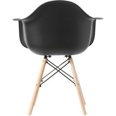 Fabulaxe Mid-Century Modern Style Plastic DAW Shell Dining Arm Chair with Wooden Dowel Eiffel Legs, Black 8 Fabulaxe Mid-Century Modern Style Plastic DAW Shell Dining Arm Chair with Wooden Dowel Eiffel Legs, Black - Image 6