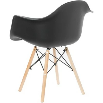 Fabulaxe Mid-Century Modern Style Plastic DAW Shell Dining Arm Chair with Wooden Dowel Eiffel Legs, Black 9 Fabulaxe Mid-Century Modern Style Plastic DAW Shell Dining Arm Chair with Wooden Dowel Eiffel Legs, Black - Image 7