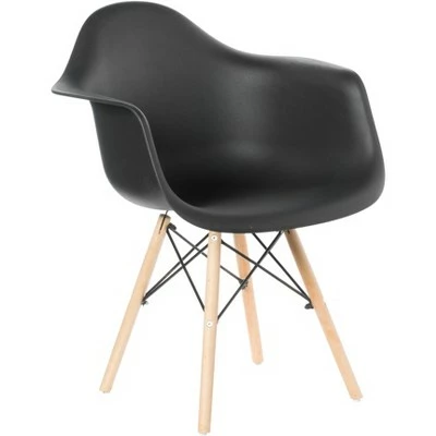 Fabulaxe Mid-Century Modern Style Plastic DAW Shell Dining Arm Chair with Wooden Dowel Eiffel Legs, Black 11 Fabulaxe Mid-Century Modern Style Plastic DAW Shell Dining Arm Chair with Wooden Dowel Eiffel Legs, Black - Image 9