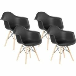 Fabulaxe Mid-Century Modern Style Plastic DAW Shell Dining Arm Chair with Wooden Dowel Eiffel Legs, Black 21 Fabulaxe Mid-Century Modern Style Plastic DAW Shell Dining Arm Chair with Wooden Dowel Eiffel Legs, Black -Dining Chairs And Benches Official Shop unnamed file 10023