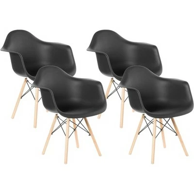 Fabulaxe Mid-Century Modern Style Plastic DAW Shell Dining Arm Chair with Wooden Dowel Eiffel Legs, Black 12 Fabulaxe Mid-Century Modern Style Plastic DAW Shell Dining Arm Chair with Wooden Dowel Eiffel Legs, Black - Image 10