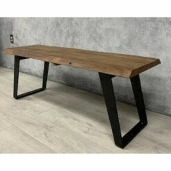 50" Light Acacia Wood Live Edge Dining Table Light Brown/Black - Timbergirl