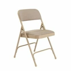 National Public Seating Set of 4 Deluxe Fabric Padded Folding Chairs with Frame - Hampton Collection Walnut