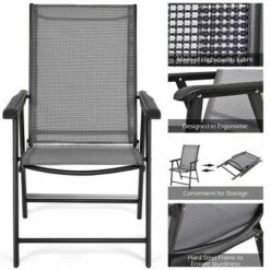 Costway Set of 4 Outdoor Patio Folding Chairs Camping Deck Garden Pool Beach W/Armrest -Dining Chairs And Benches Official Shop unnamed file 10168