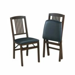 Set of 2 Simple Mission Folding Chair - Stakmore Espresso Brown/beige