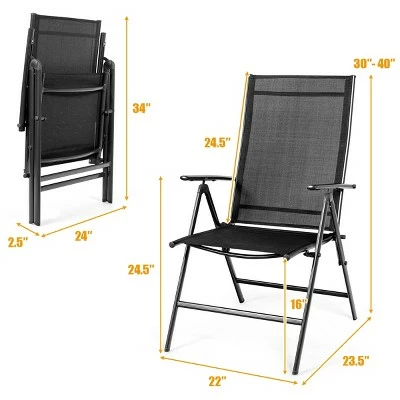 Costway 4PCS Patio Folding Dining Chair Recliner Adjustable Black 3 Costway 4PCS Patio Folding Dining Chair Recliner Adjustable Black