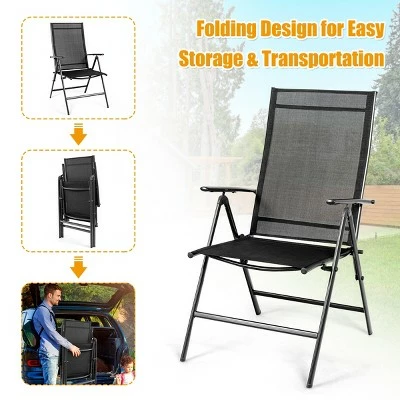 Costway 4PCS Patio Folding Dining Chair Recliner Adjustable Black 6 Costway 4PCS Patio Folding Dining Chair Recliner Adjustable Black - Image 4