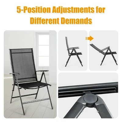 Costway 4PCS Patio Folding Dining Chair Recliner Adjustable Black 7 Costway 4PCS Patio Folding Dining Chair Recliner Adjustable Black - Image 5