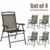 Costway Set of 4 Patio Folding Chairs Sling Portable Dining Chair Set w/ Armrest