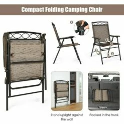 Costway Set of 4 Patio Folding Chairs Sling Portable Dining Chair Set w/ Armrest -Dining Chairs And Benches Official Shop unnamed file 10202