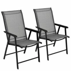 Costway 2PCS Folding Chairs Steel Frame Patio Garden Outdoor w/ Armrest & Footrest -Dining Chairs And Benches Official Shop unnamed file 10232