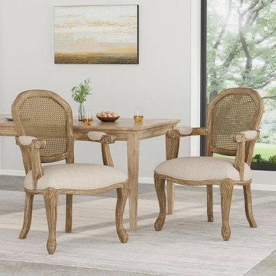 2pk Mina French Country Wood and Cane Upholstered Dining Chairs - Christopher Knight Home Light Gray/natural 3 2pk Mina French Country Wood and Cane Upholstered Dining Chairs - Christopher Knight Home Light Gray/natural
