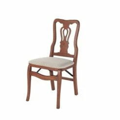 2pc Queen Anne Folding Chairs Cherry - Stakmore