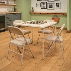 Set of 4 Double Braced Fabric Padded Seat & Back Folding Chair - Room & Joy Black