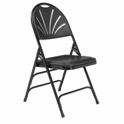 National Public Seating Set of 4 Deluxe Fan Back with Triple Brace Folding Chairs - Hampton Collection Dark Blue