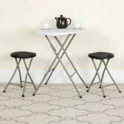 Flash Furniture 2 Pack Foldable Stool with Black Plastic Seat and Titanium Gray Frame