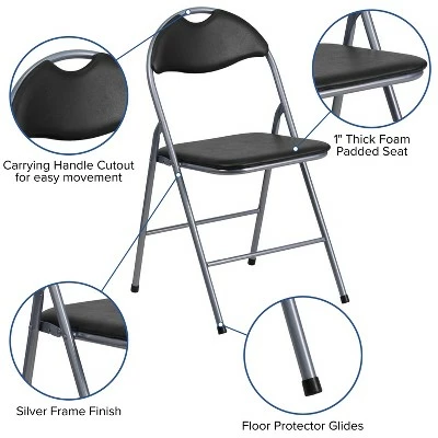 Flash Furniture 4 Pack HERCULES Series Black Vinyl Metal Folding Chair with Carrying Handle 5 Flash Furniture 4 Pack HERCULES Series Black Vinyl Metal Folding Chair with Carrying Handle - Image 3