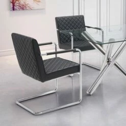 Set of 2 Modern Upholstered and Chromed Steel Cantilever Dining Chair Black - ZM Home -Dining Chairs And Benches Official Shop unnamed file 1088