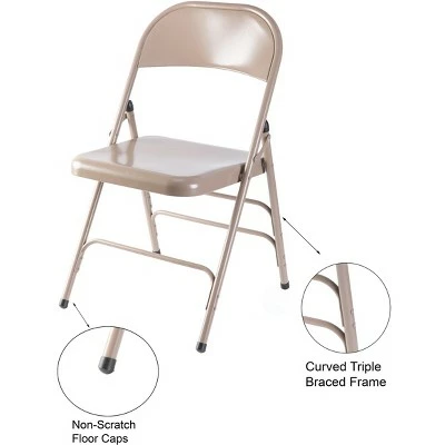 Bold Tones Full Metal Curved Triple Braced Folding Chair, Beige 4 Bold Tones Full Metal Curved Triple Braced Folding Chair, Beige - Image 2