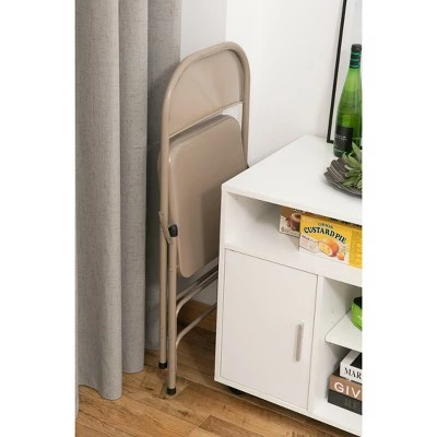 Bold Tones Full Metal Curved Triple Braced Folding Chair, Beige 5 Bold Tones Full Metal Curved Triple Braced Folding Chair, Beige - Image 3