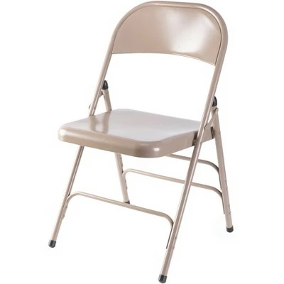 Bold Tones Full Metal Curved Triple Braced Folding Chair, Beige 9 Bold Tones Full Metal Curved Triple Braced Folding Chair, Beige - Image 7