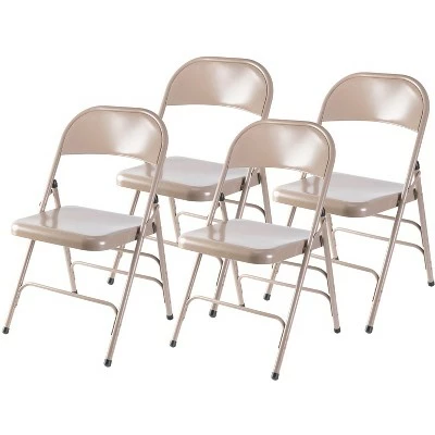 Bold Tones Full Metal Curved Triple Braced Folding Chair, Beige 10 Bold Tones Full Metal Curved Triple Braced Folding Chair, Beige - Image 8