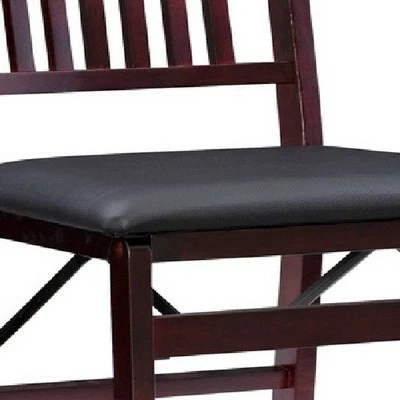 Set of 2 Leatherette with Slatted Back Folding Chairs Brown - Benzara 4 Set of 2 Leatherette with Slatted Back Folding Chairs Brown - Benzara - Image 2