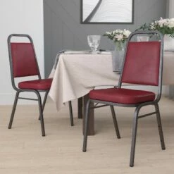 Flash Furniture 4 Pack HERCULES Series Trapezoidal Back Stacking Banquet Chair with 2.5" Thick Seat in Gray Fabric - Silver Vein Frame