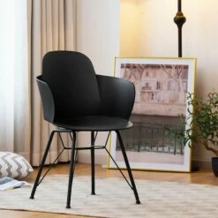 Costway 4PCS Modern Dining Chair Plastic Arm Chair Office Home w/ Metal Legs White -Dining Chairs And Benches Official Shop unnamed file 1134