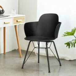 Costway 4PCS Modern Dining Chair Plastic Arm Chair Office Home w/ Metal Legs White -Dining Chairs And Benches Official Shop unnamed file 1136