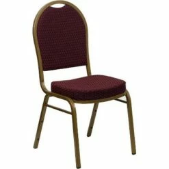 Dome Back Stacking Banquet Chair Patterned Fabric Gold Frame Burgundy - Riverstone Furniture Collection