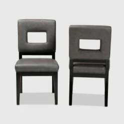 Set of 2 Faustino Faux Leather Upholstered Wood Dining Chairs Gray/Black - Baxton Studio
