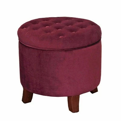 Large Round Tufted Storage Ottoman - HomePop Berry Velvet 15 Large Round Tufted Storage Ottoman - HomePop Berry Velvet - Image 14