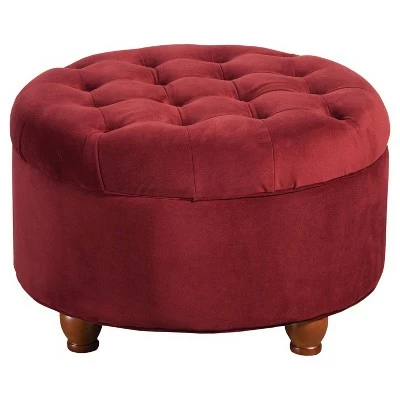 Large Round Tufted Storage Ottoman - HomePop Berry Velvet 16 Large Round Tufted Storage Ottoman - HomePop Berry Velvet - Image 15