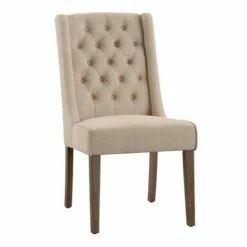 Dining Chairs And Benches Official Shop 7 Set of 2 Old Town Chestnut Finish Wingback Button Tufted Dining Chairs - Inspire Q Oatmeal