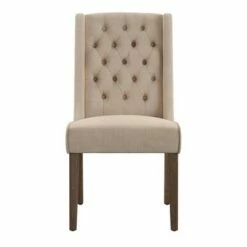 Set of 2 Old Town Chestnut Finish Wingback Button Tufted Dining Chairs - Inspire Q Oatmeal -Dining Chairs And Benches Official Shop unnamed file 11617