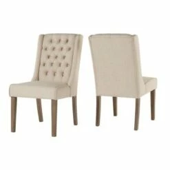 Set of 2 Old Town Chestnut Finish Wingback Button Tufted Dining Chairs - Inspire Q Oatmeal -Dining Chairs And Benches Official Shop unnamed file 11620