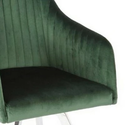 Metal Swivel Dining Chair with Channel Tufted Seat Green - Benzara 5 Metal Swivel Dining Chair with Channel Tufted Seat Green - Benzara - Image 3