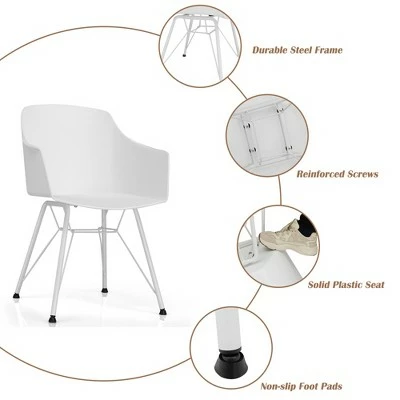 Costway 4PCS Modern Dining Chair Plastic Arm Chair Home Office w/ Metal Legs White/Black 9 Costway 4PCS Modern Dining Chair Plastic Arm Chair Home Office w/ Metal Legs White/Black - Image 8