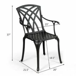 Costway Set of 2 Cast Aluminum Dining Chairs Durable Solid Construction W/Armrest Black