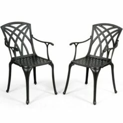 Costway Set of 2 Cast Aluminum Dining Chairs Durable Solid Construction W/Armrest Black -Dining Chairs And Benches Official Shop unnamed file 1286