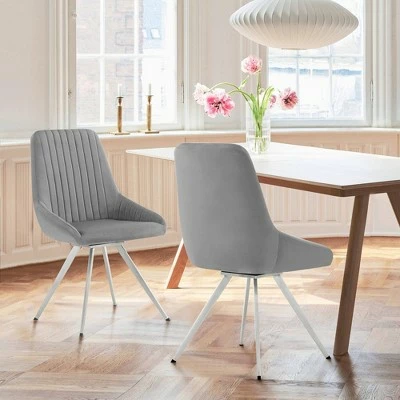 Set of 2 Skye Swivel Velvet and Brushed Stainless Steel Dining Chairs Light Gray - Armen Living 9 Set of 2 Skye Swivel Velvet and Brushed Stainless Steel Dining Chairs Light Gray - Armen Living - Image 7
