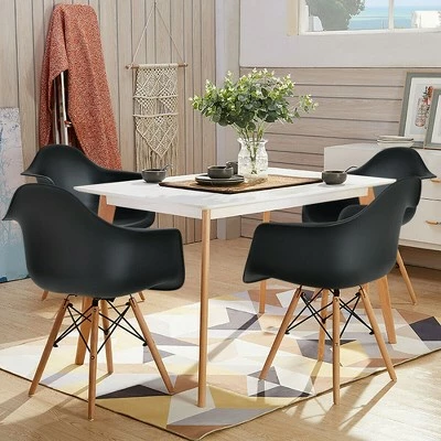 Costway 4PCS Molded Dining Arm Chair Side Chair Home Kitchen w/ Wooden Legs 4 Costway 4PCS Molded Dining Arm Chair Side Chair Home Kitchen w/ Wooden Legs - Image 2