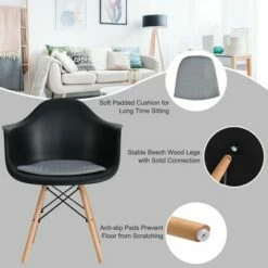 Costway Set of 2 Mid Century Modern Molded Dining Arm Side Chair Wood Legs Black -Dining Chairs And Benches Official Shop unnamed file 1425