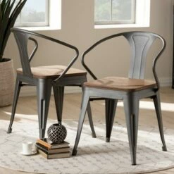 Baxton Studio Set of 2 Henri Tolix Finished Steel Stackable Side Chairs Brown - BaxtonStudio -Dining Chairs And Benches Official Shop unnamed file 1489