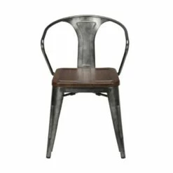 Set of 4 18" Industrial Modern Mid Back Galvanized Steel Chairs with Arms and Solid Ash Wood Seats Gunmetal/Walnut - OFM