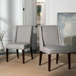 Rachel Arm Chair with Nail Heads (Set of 2) - Taupe - Safavieh