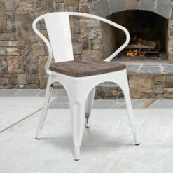 Emma and Oliver Metal Chair with Wood Seat and Arms