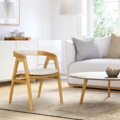 Costway Costway Leisure Bamboo Chair Dining Chair w/ Curved Back & Anti-slip Foot Pads