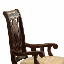 Set of 2 Traditional Style Wooden Fabric Dinning Armchairs Brown - Benzara